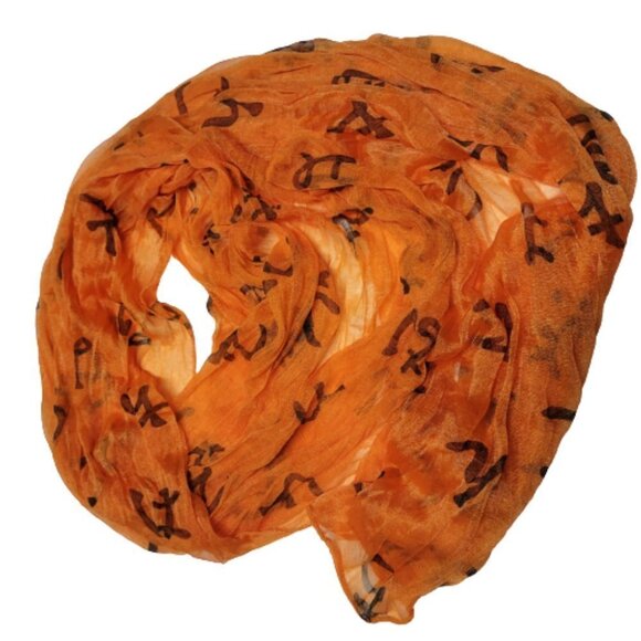 BRIGHT Orange Lightweight All Season Chinese Characters Crinkle Scarf - Picture 1 of 8